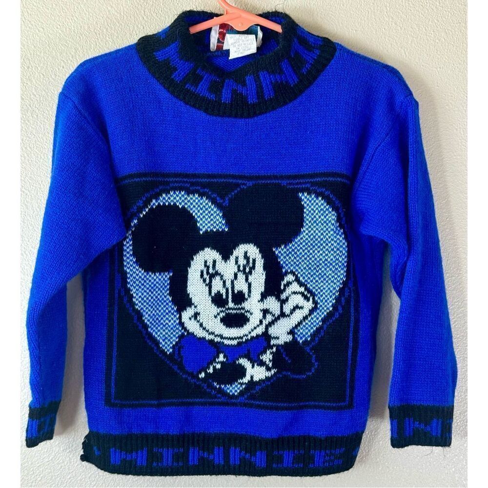 Vintage JetSet Mickey & Friends by Walt Disney Minnie Mouse Blue Kids Sweater S
